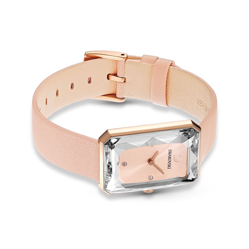Uptown Watch, Leather strap, Pink, Rose-gold tone PVD