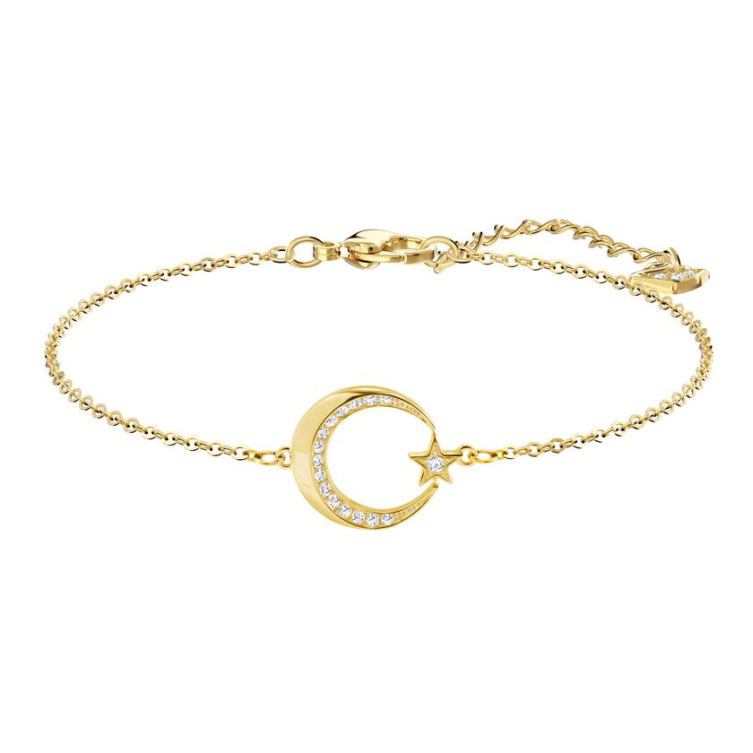 Crescent Star Bracelet, White, Gold-tone plated