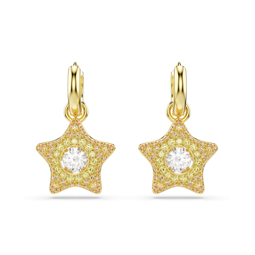 swarovski sublima drop earrings  round cut  star  multicolored  18k gold finish