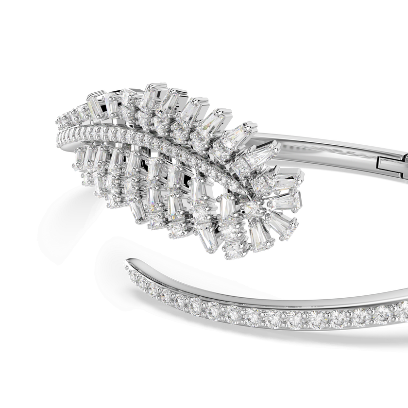swarovski vienna bangle  mixed cuts  feather  white  rhodium plated