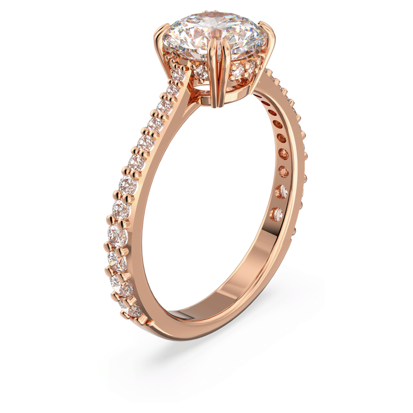 swarovski stilla cocktail ring  round cut  pav   white  18k rose gold finish