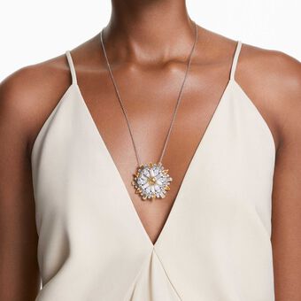 swarovski idyllia pendant and brooch  mixed cuts  flower  long  yellow  rhodium plated