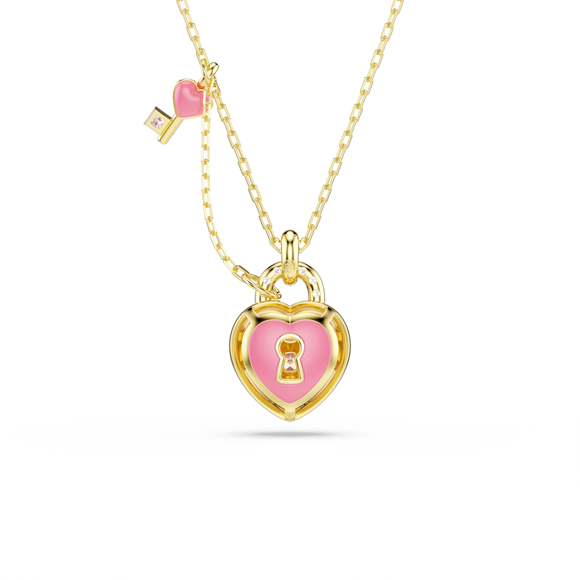 swarovski idyllia pendant  mixed cuts  heart  key  pink  gold tone plated