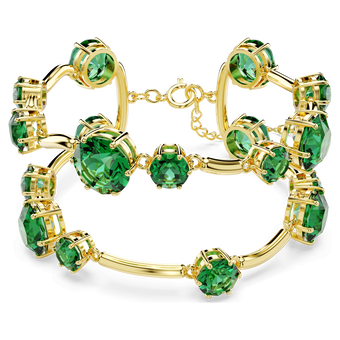 swarovski constella double bangle mixed round cuts green gold tone plated