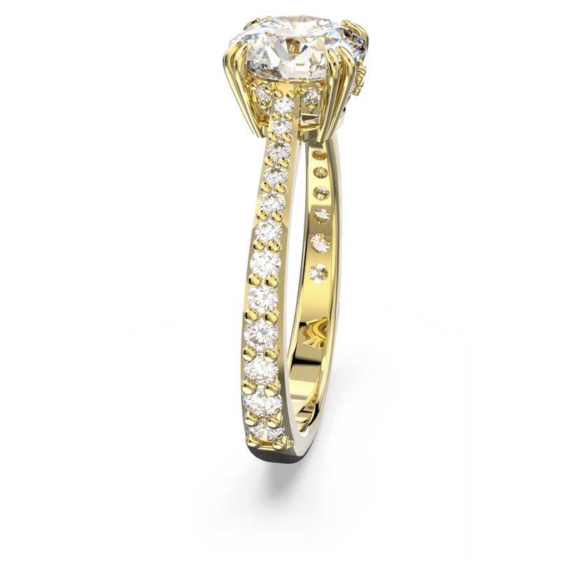 Constella cocktail ring, Princess cut, Pavé, White, Gold-tone plated