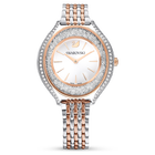 Crystalline Aura watch, Metal bracelet, White, Rose gold-tone finish