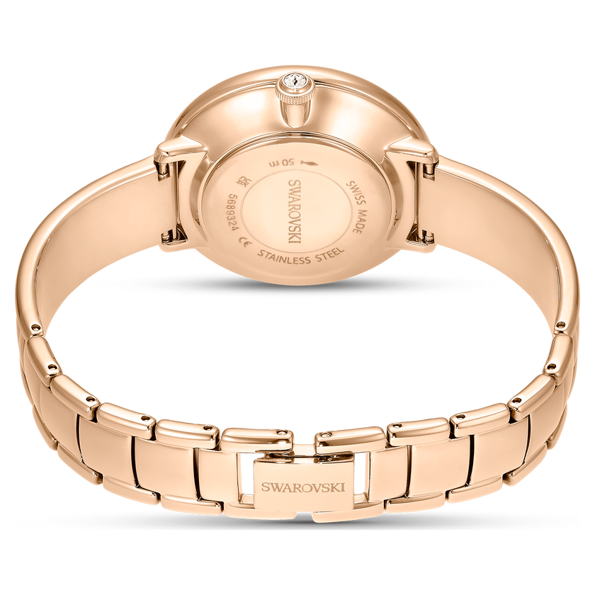 swarovski crystalline bangle watch  swiss made  metal bracelet  green  rose gold tone finish