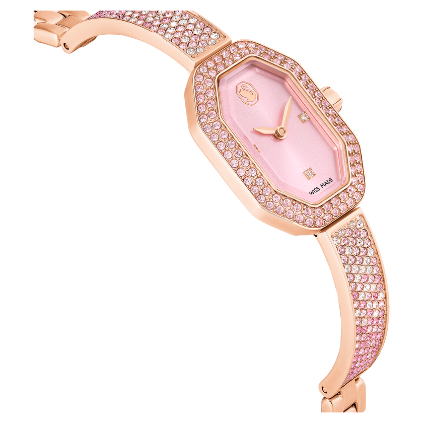 swarovski dextera bangle watch  swiss made  metal bracelet  pink  rose gold tone plated