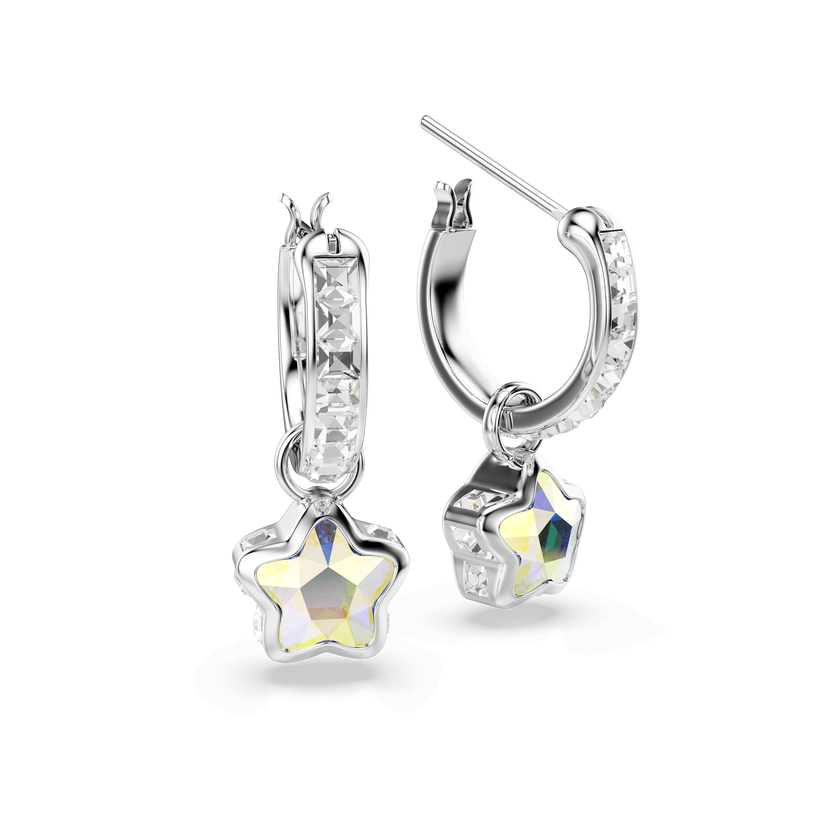 swarovski chroma drop earrings  mixed cuts  star  white  rhodium plated