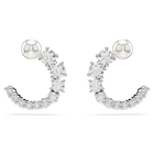 swarovski matrix hoop earrings crystal pearl round cut white rhodium plated