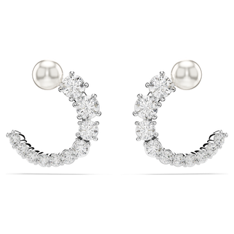 swarovski matrix hoop earrings crystal pearl round cut white rhodium plated