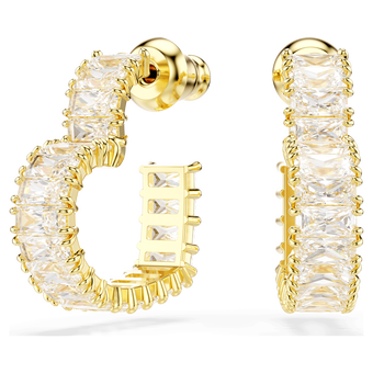 swarovski matrix hoop earrings  baguette cut  heart  small  white  18k gold finish