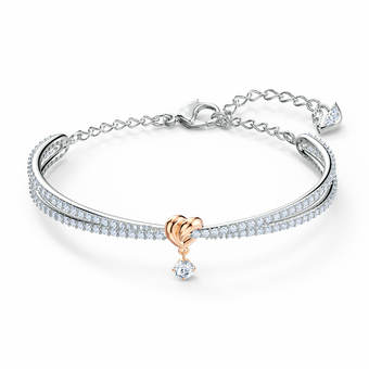 swarovski lifelong heart bangle  white  mixed metal finish