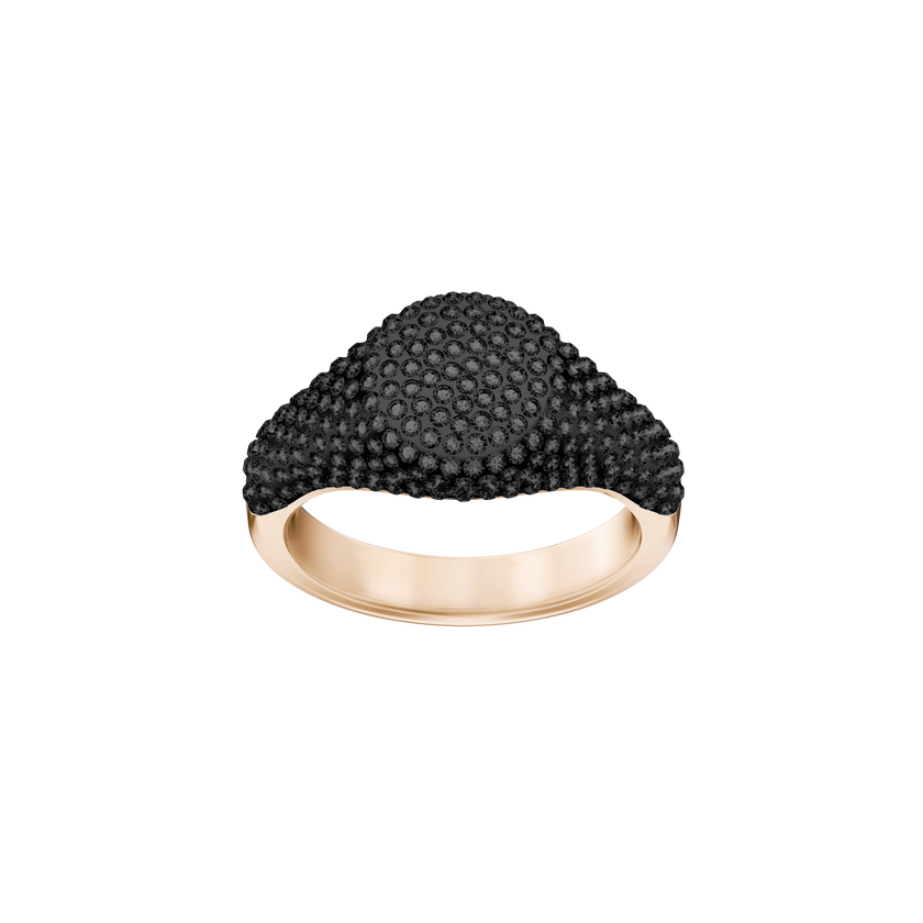 Stone Signet Ring, Black, Rose-gold tone plated