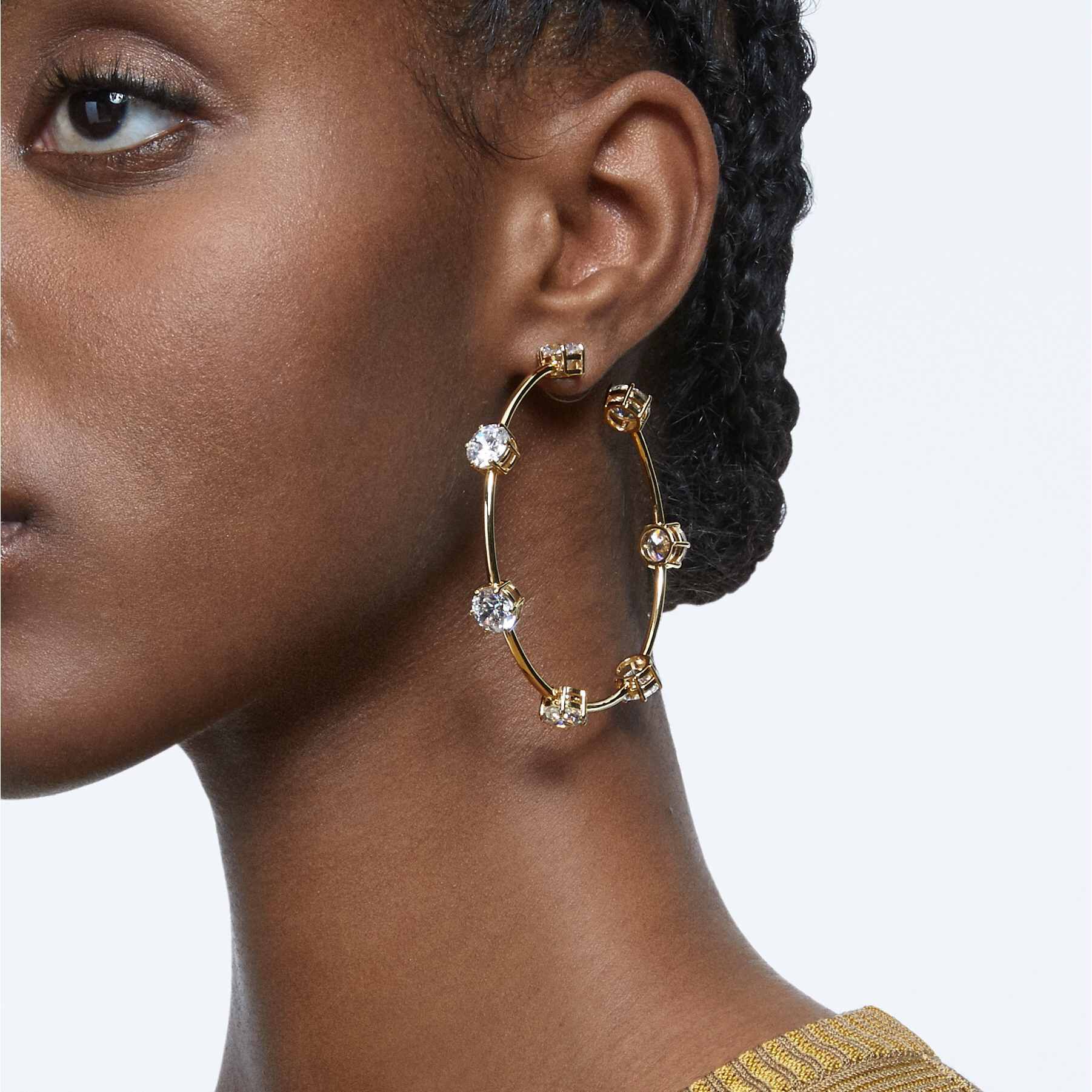 Buy Swarovski Constella hoop earrings White Gold tone plated