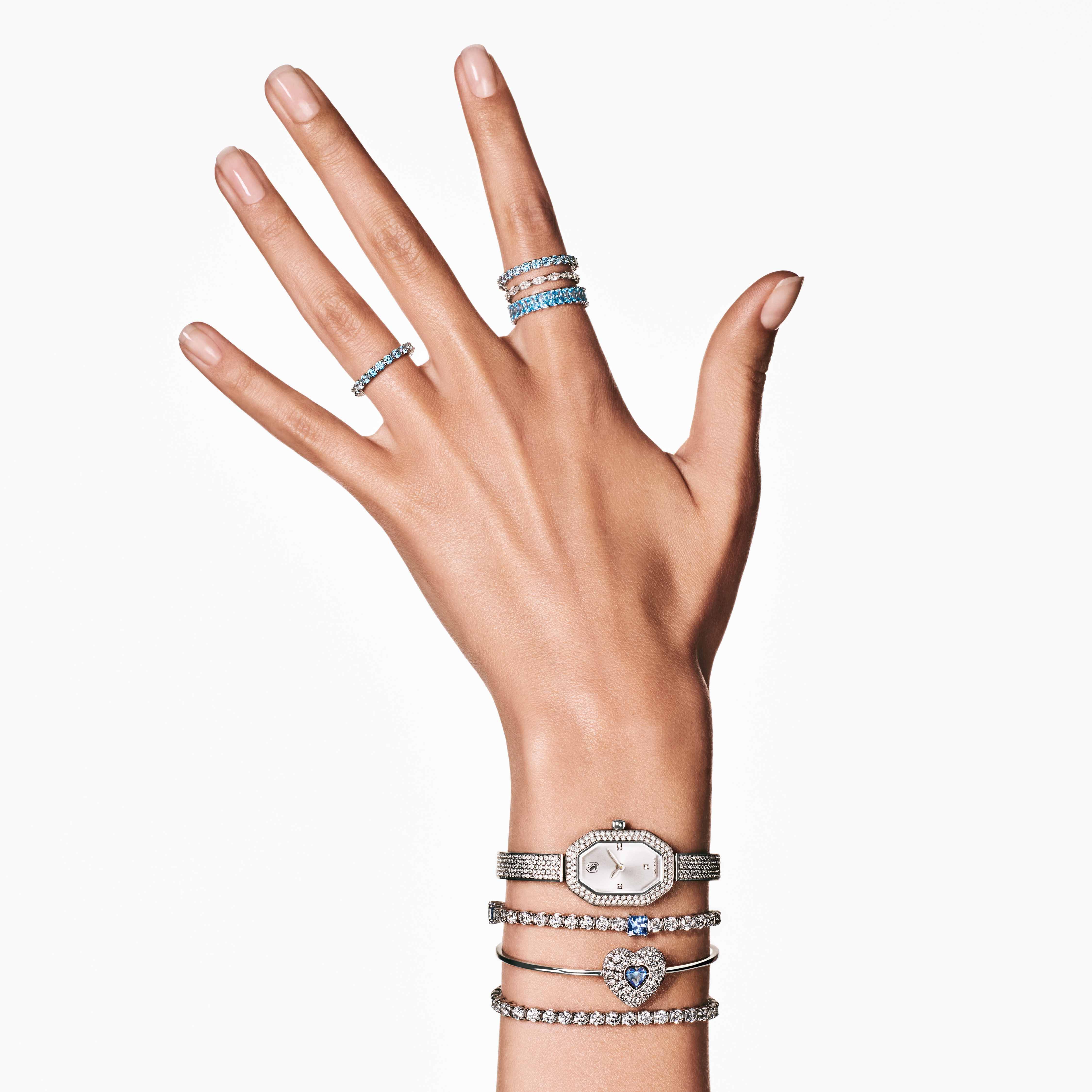 swarovski idyllia bangle  heart  blue  rhodium plated