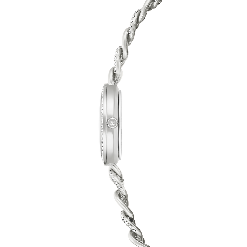 swarovski cocktail round watch  metal bracelet  silver tone  stainless steel