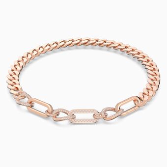 Dextera necklace, Pavé, Statement, Mixed links, White, Rose gold-tone plated