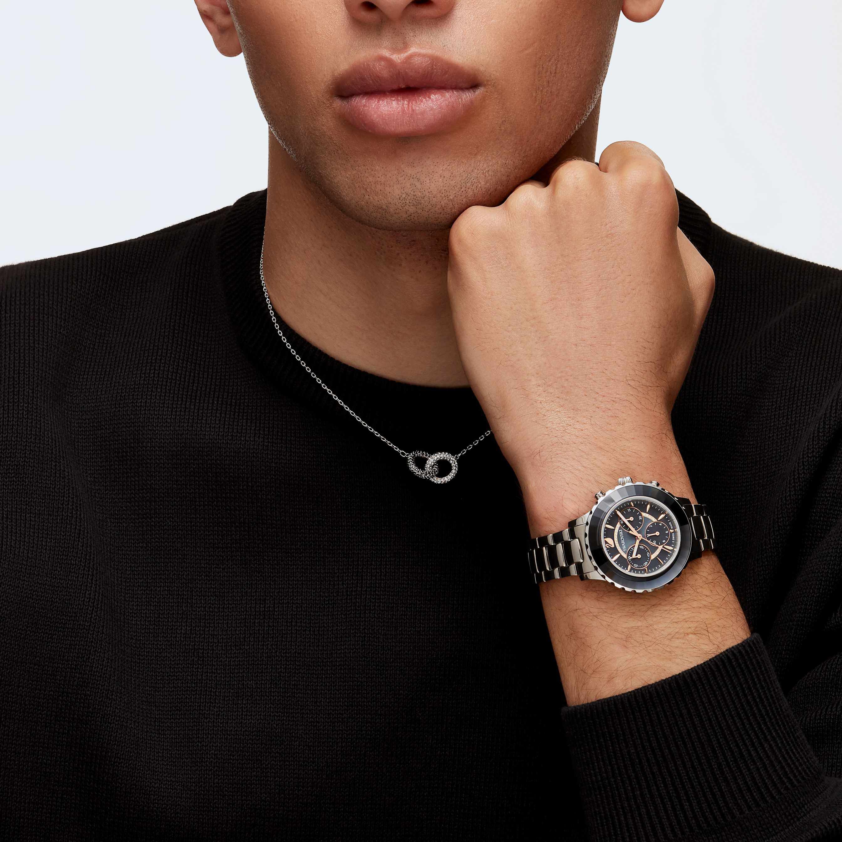 swarovski stone necklace  multi colored  rhodium plating