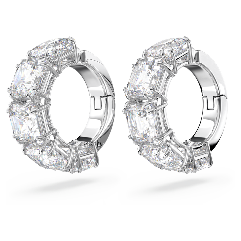 swarovski matrix clip earrings  square cut  white  rhodium plated
