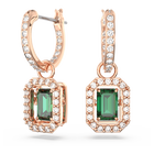 swarovski una drop earrings octagon cut green rose gold tone plated