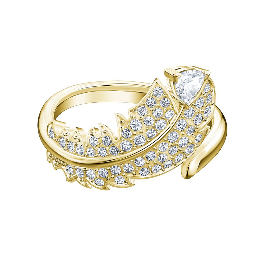 Nice Motif Ring, White, Gold-tone plated