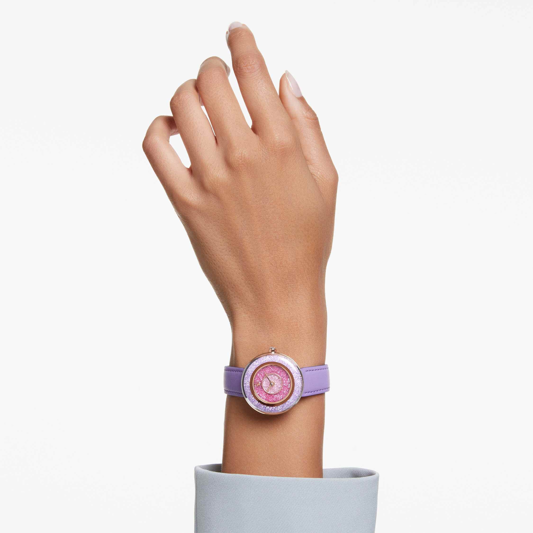 Crystalline Lustre watch Swiss Made Leather strap Purple Rose gold tone finish