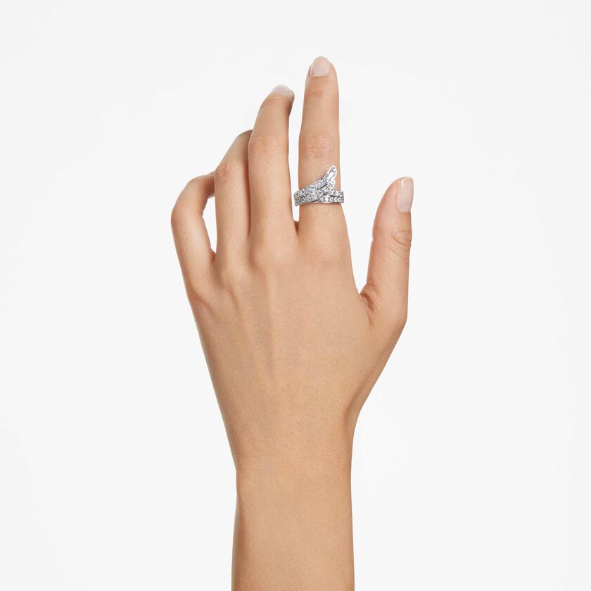 swarovski hyperbola cocktail ring  carbon neutral zirconia  mixed cuts  double bands  white  rhodium plated