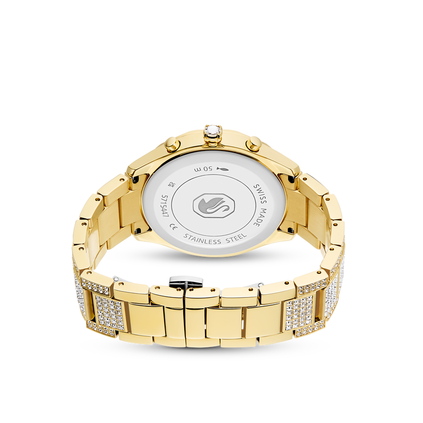 swarovski dextera lux watch  swiss made  metal bracelet  gold tone  gold tone finish