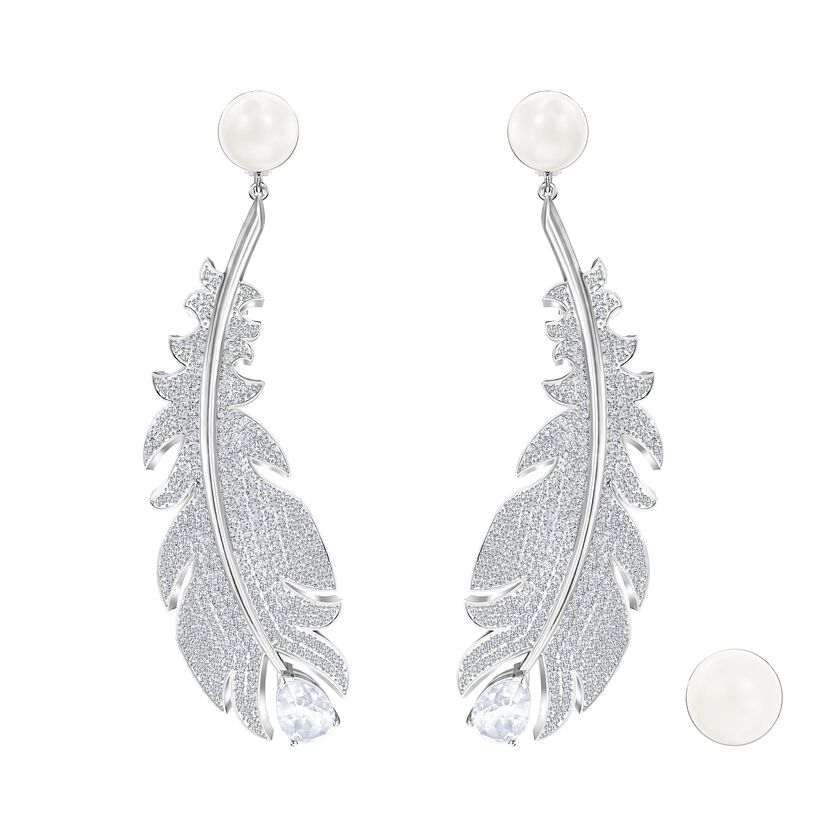 Nice Clip Earrings, White, Rhodium plated