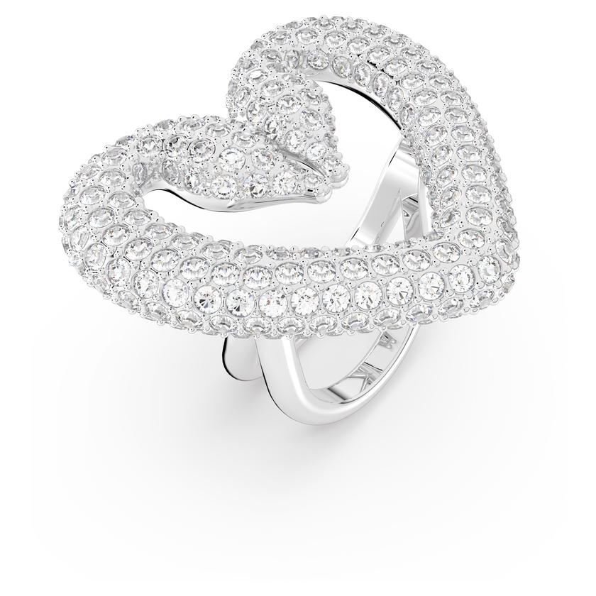 Una cocktail ring, Heart, White, Rhodium plated