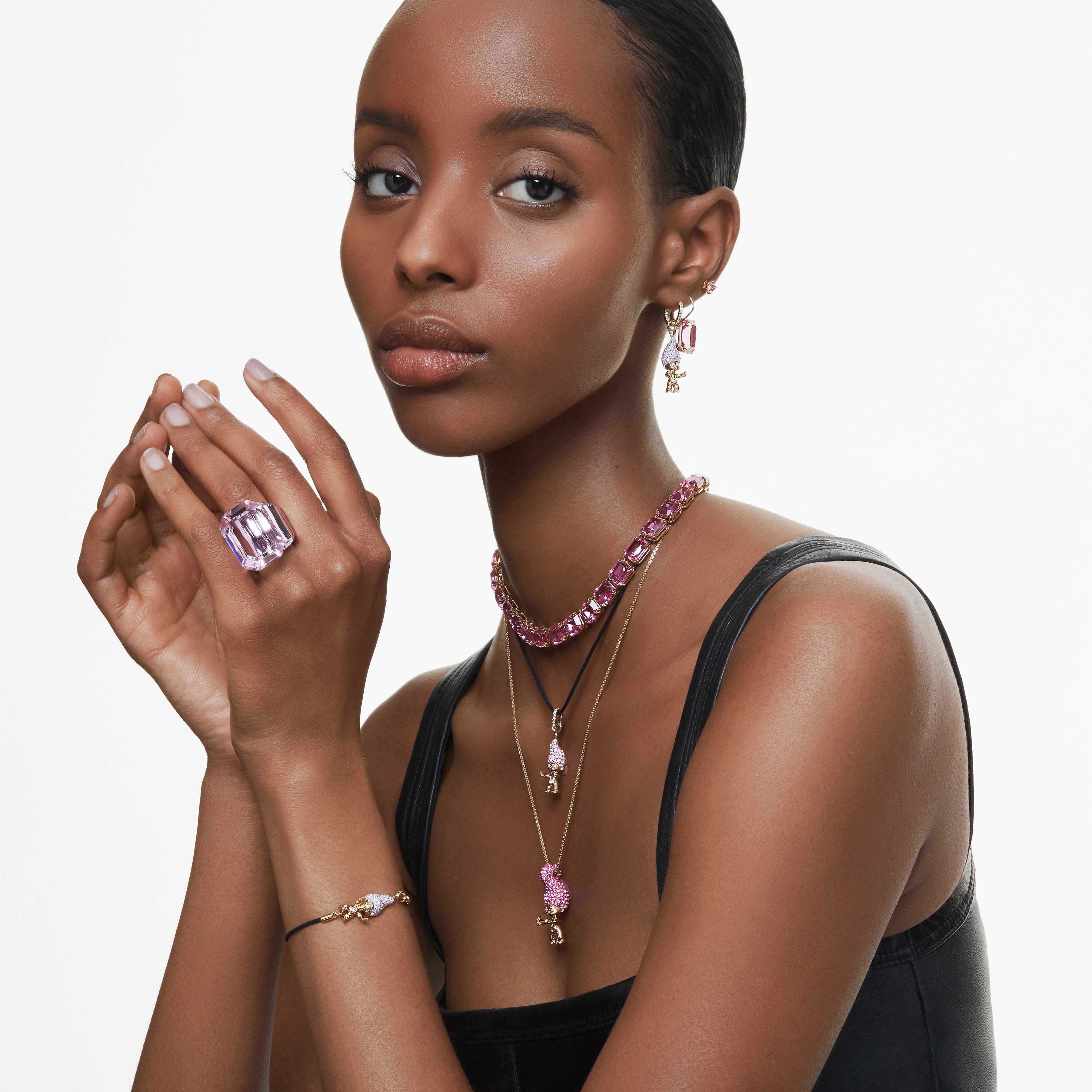 swarovski millenia necklace  octagon cut  pink  gold tone plated