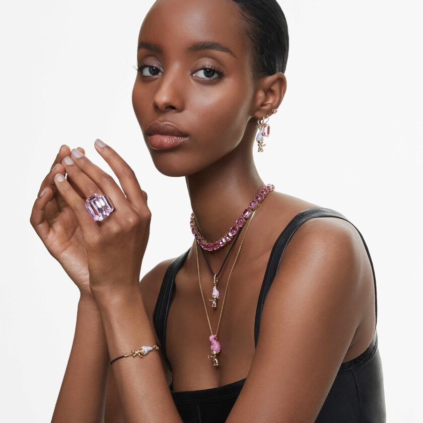 swarovski millenia necklace  octagon cut  pink  gold tone plated