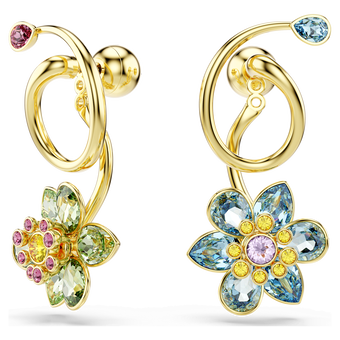 swarovski idyllia drop earrings asymmetrical design mixed cuts flower multicolored gold tone plated
