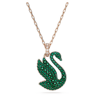 Swarovski Iconic Swan pendant, Swan, Green, Rose gold-tone plated