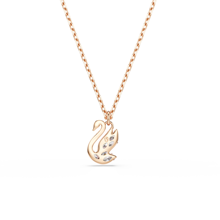 swarovski swan pendant  mixed cuts  swan  white  rose gold tone plated