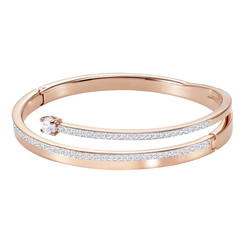 swarovski fresh bangle  round cut  white  rose gold tone plated