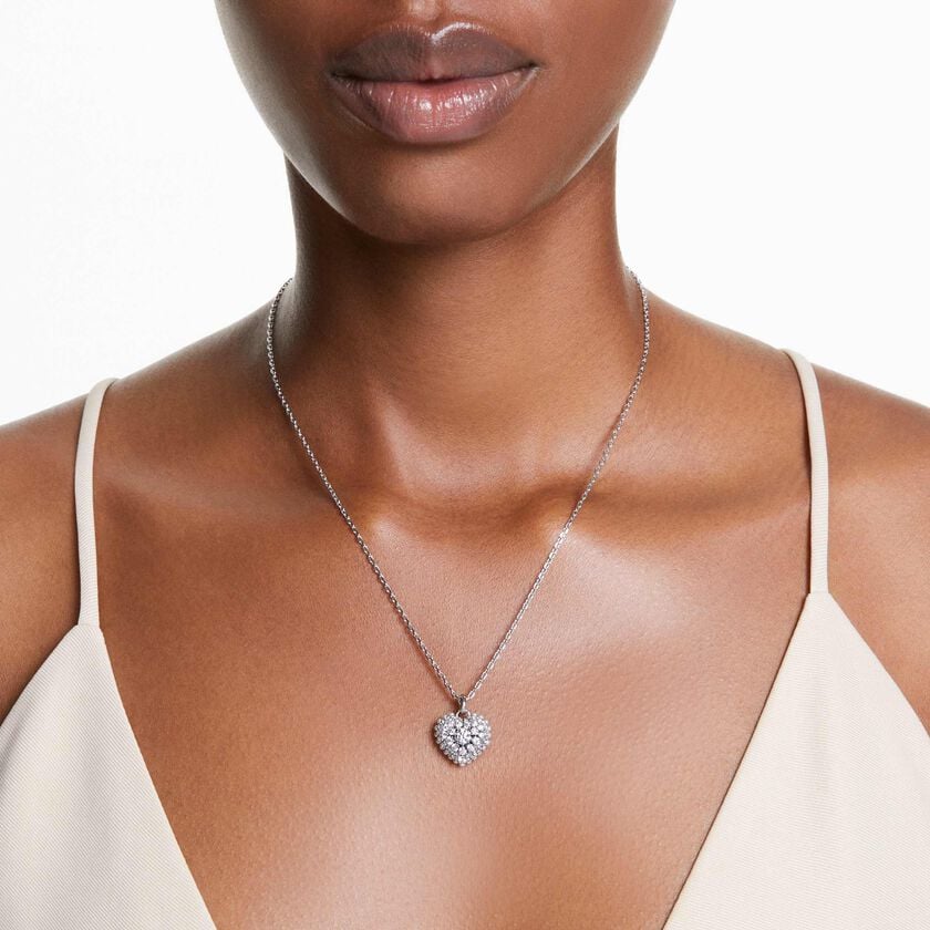 swarovski idyllia pendant  heart  white  rhodium plated