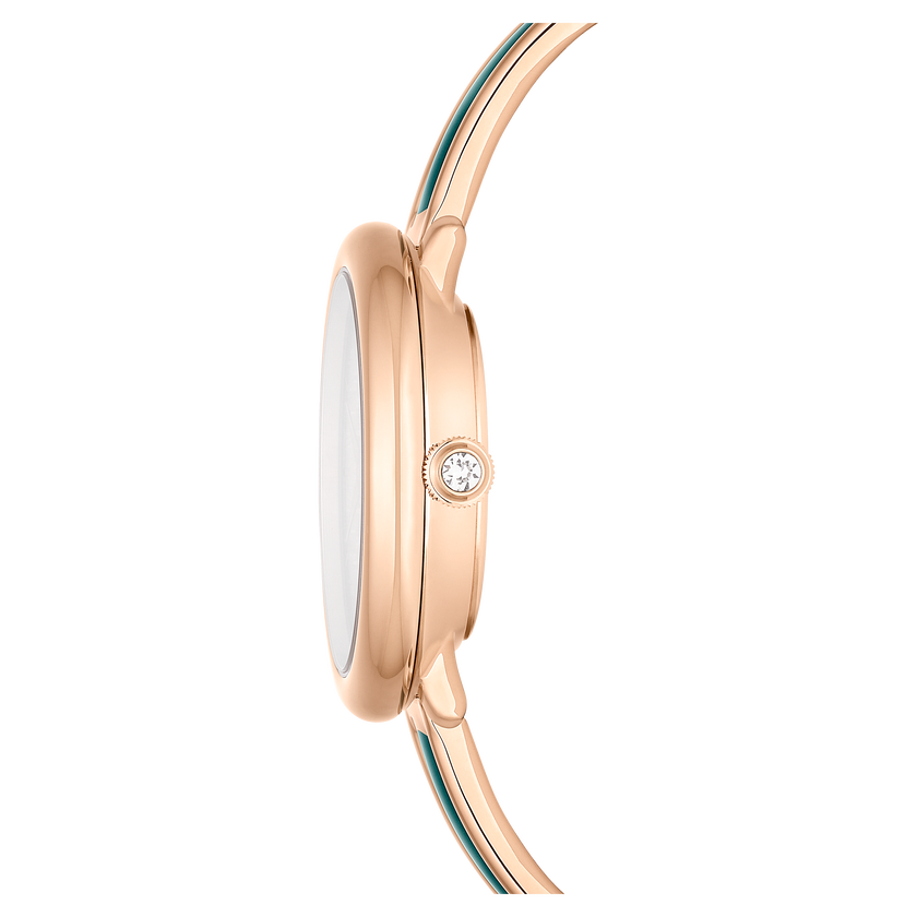 swarovski crystalline bangle watch  swiss made  metal bracelet  green  rose gold tone finish
