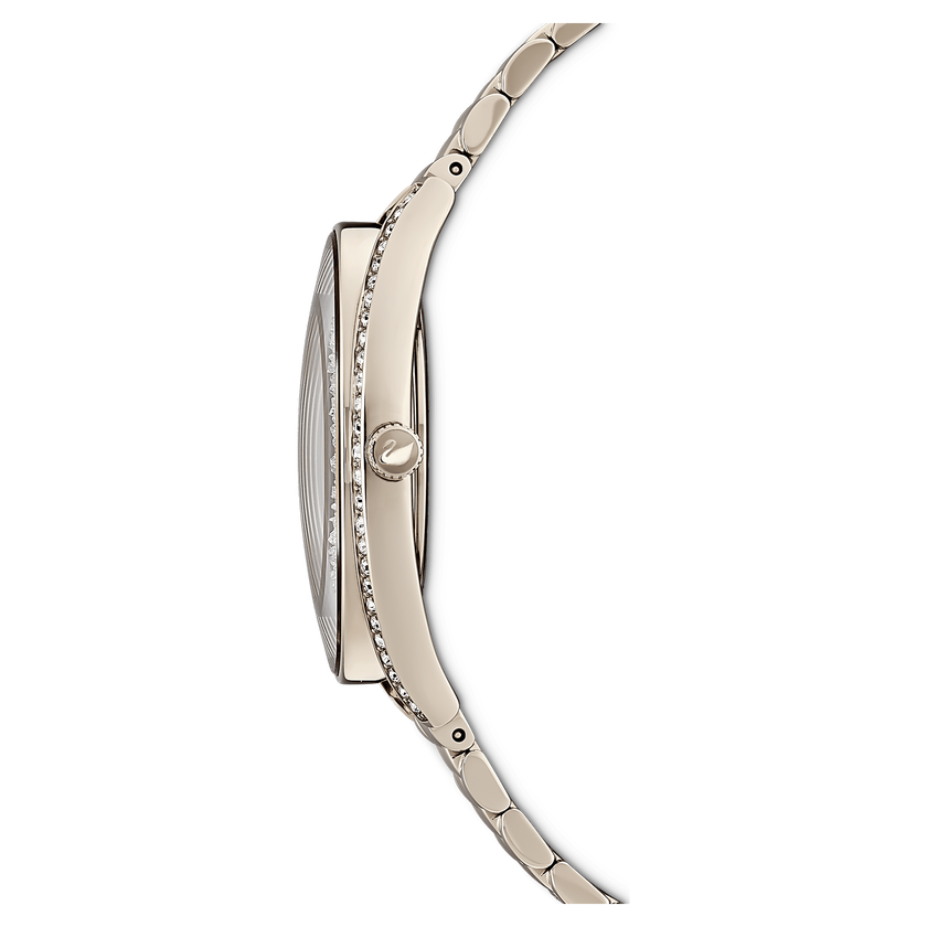 swarovski crystalline aura watch  swiss made  metal bracelet  gold tone  champagne gold tone finish