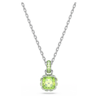 Birthstone pendant, Square cut, August, Green, Rhodium plated