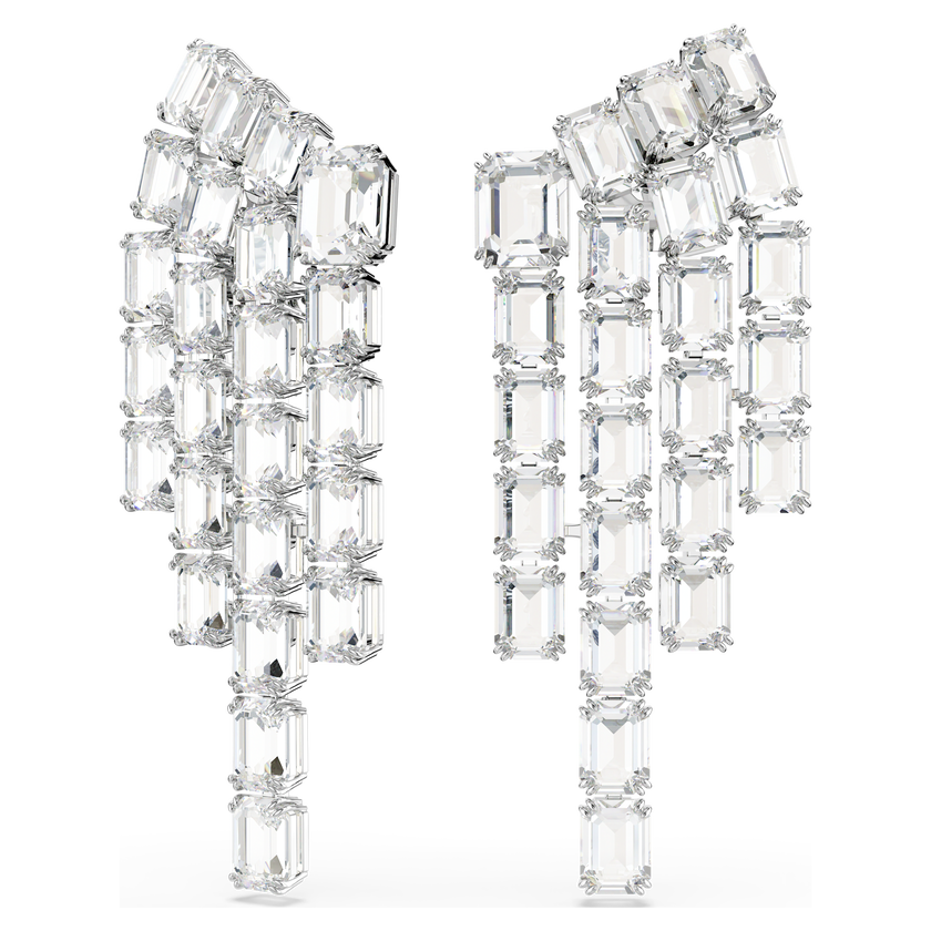 swarovski millenia clip earrings  octagon cut  chandelier  white  rhodium plated