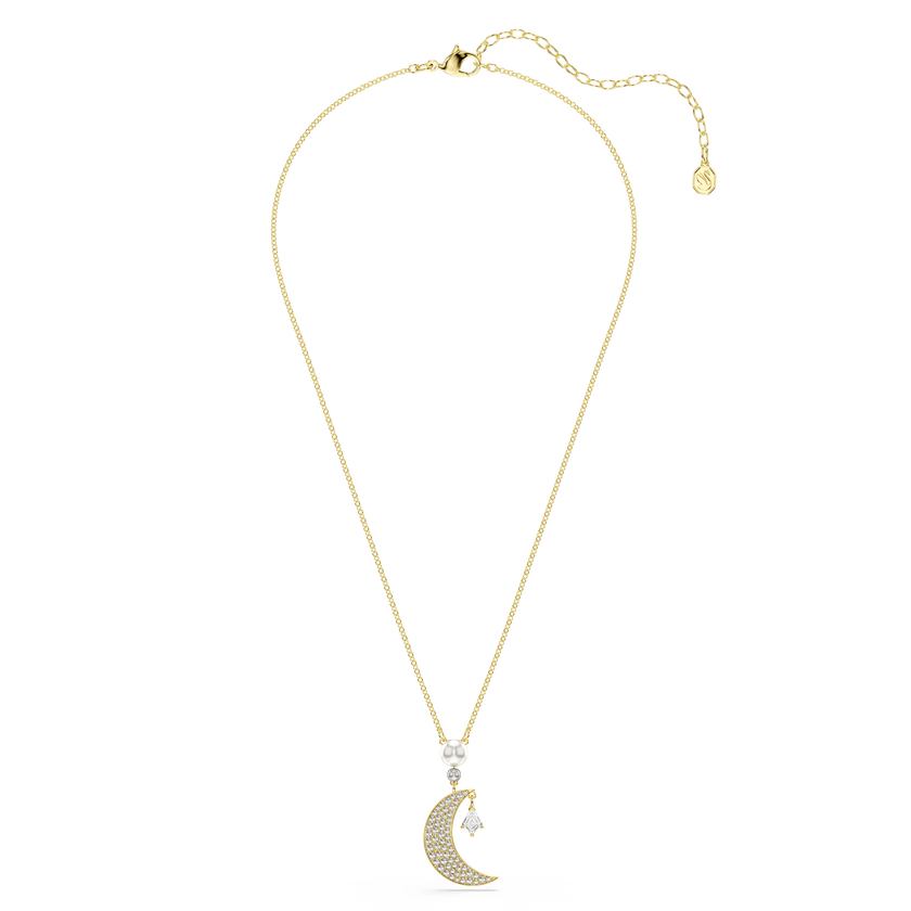 swarovski symbolica pendant  round cut  moon  white  18k gold finish