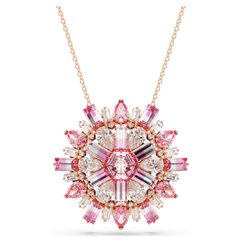 swarovski idyllia pendant and brooch mixed cuts flower long pink rose gold tone plated