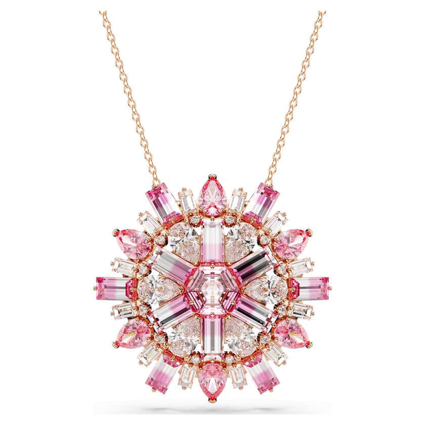 swarovski idyllia pendant and brooch  mixed cuts  flower  long  pink  rose gold tone plated