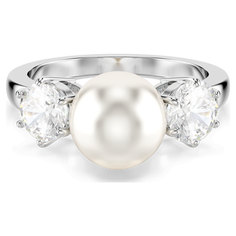 swarovski matrix ring crystal pearl round cut white rhodium plated