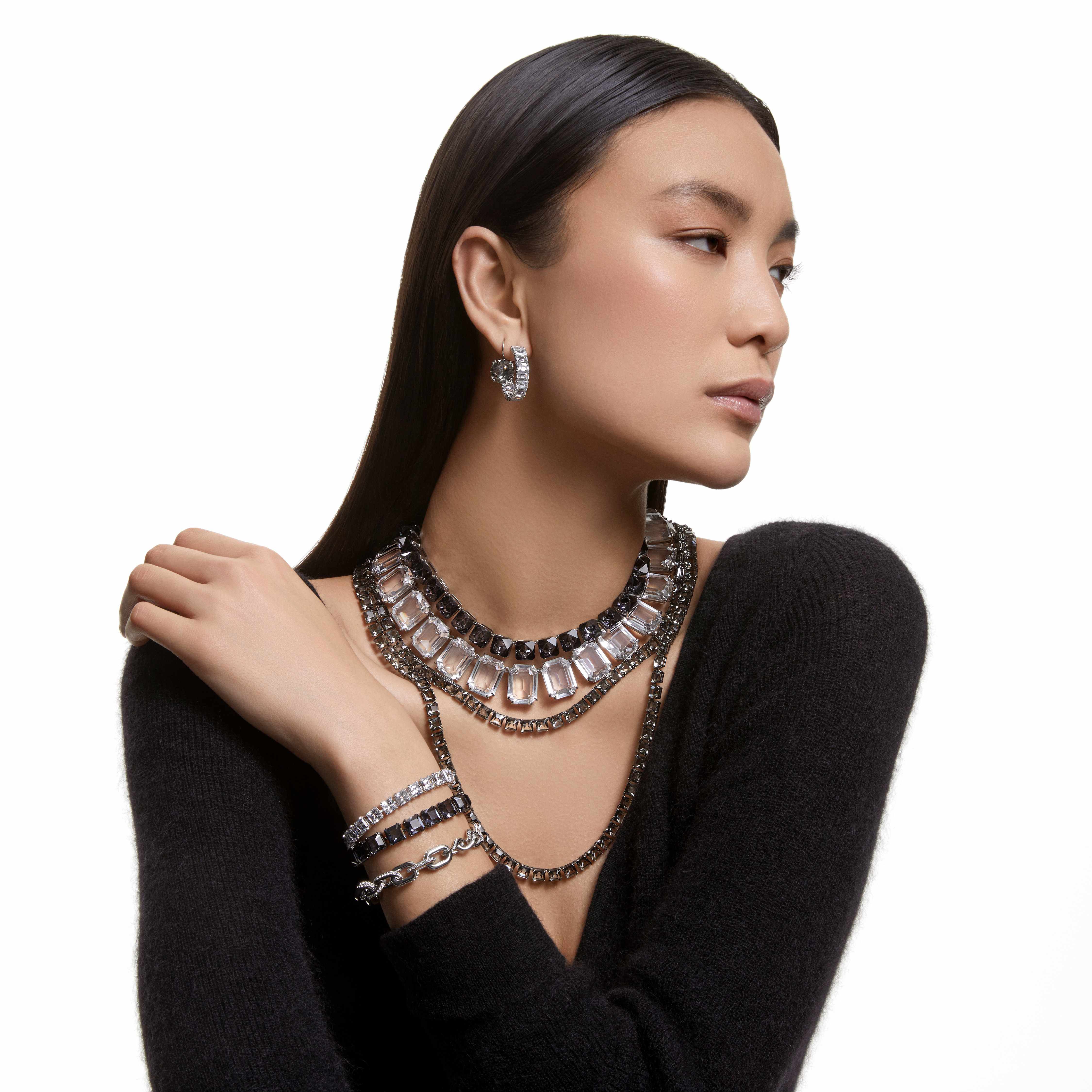 swarovski millenia necklace  octagon cut crystals  white  rhodium plated