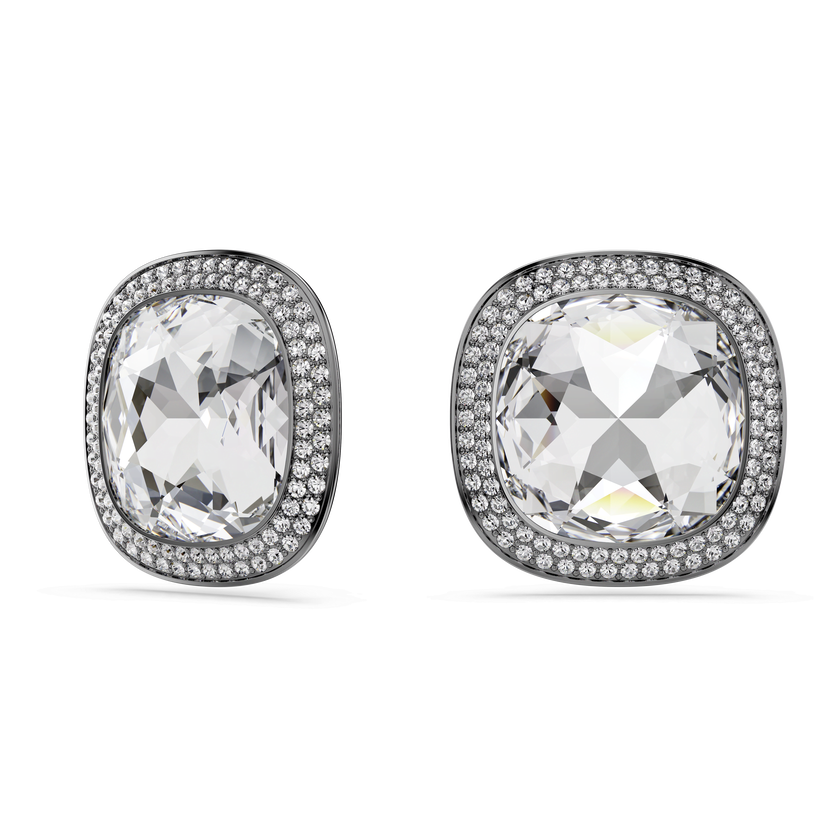 swarovski una angelic clip earrings  cushion cut  white  ruthenium plated