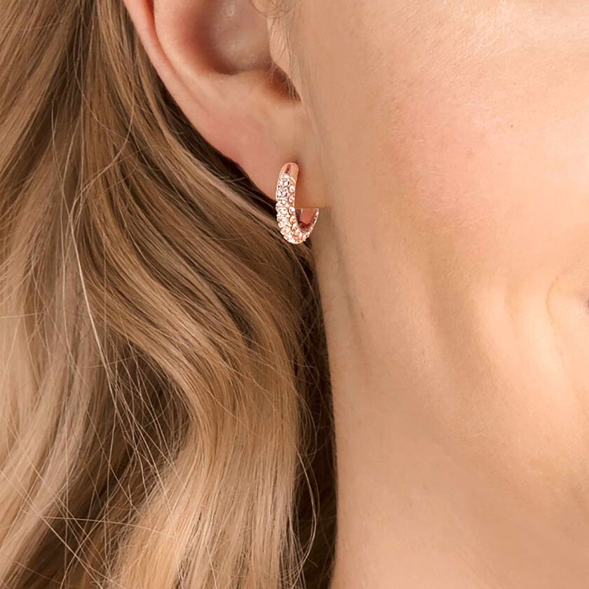 swarovski stone hoop earrings  pav   small  white  rose gold tone plated