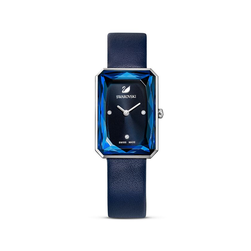 Uptown Watch, Leather strap, Blue, Stainless steel